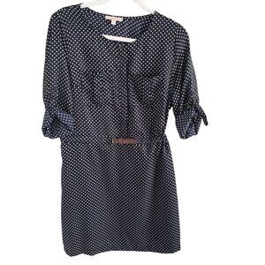 Skies are Blue woman size M  Navy with Polka dots Delaine Belted Shirt dress